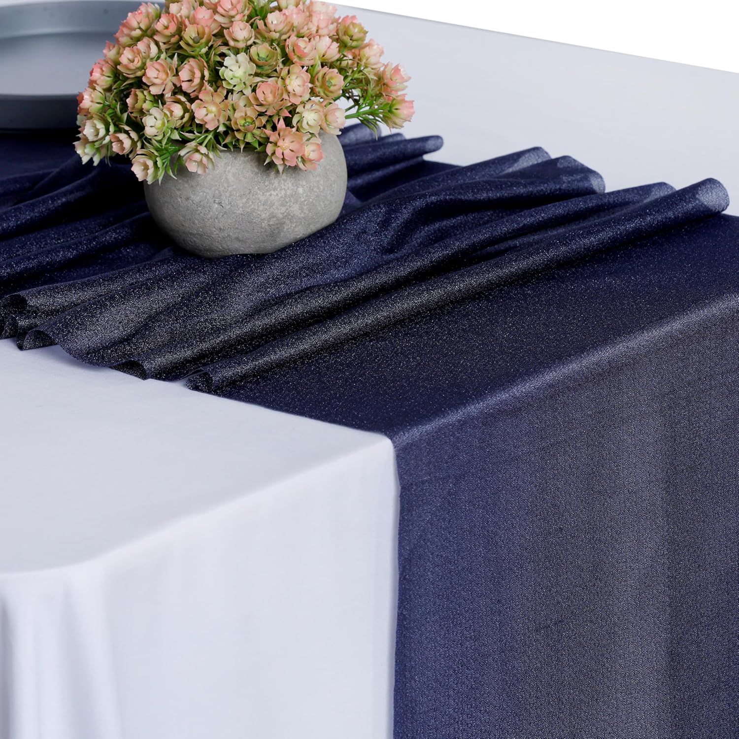 MDS Pack of 25 Wedding 12 x 108 inches Chiffon Table Runner for Wedding, Decorations for Birthday Parties, Banquets, Graduations, Engagements, Runners fit Rectangle, Round Table - Navy Blue