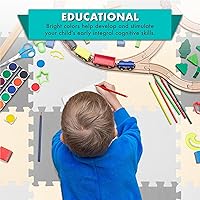 Vista 34 de ProSource Alfombra de espuma para rompecabezas para niños y bebés con colores sólidos, 36 o 16 azulejos encajables con bordes, Negro/Gris/Blanco