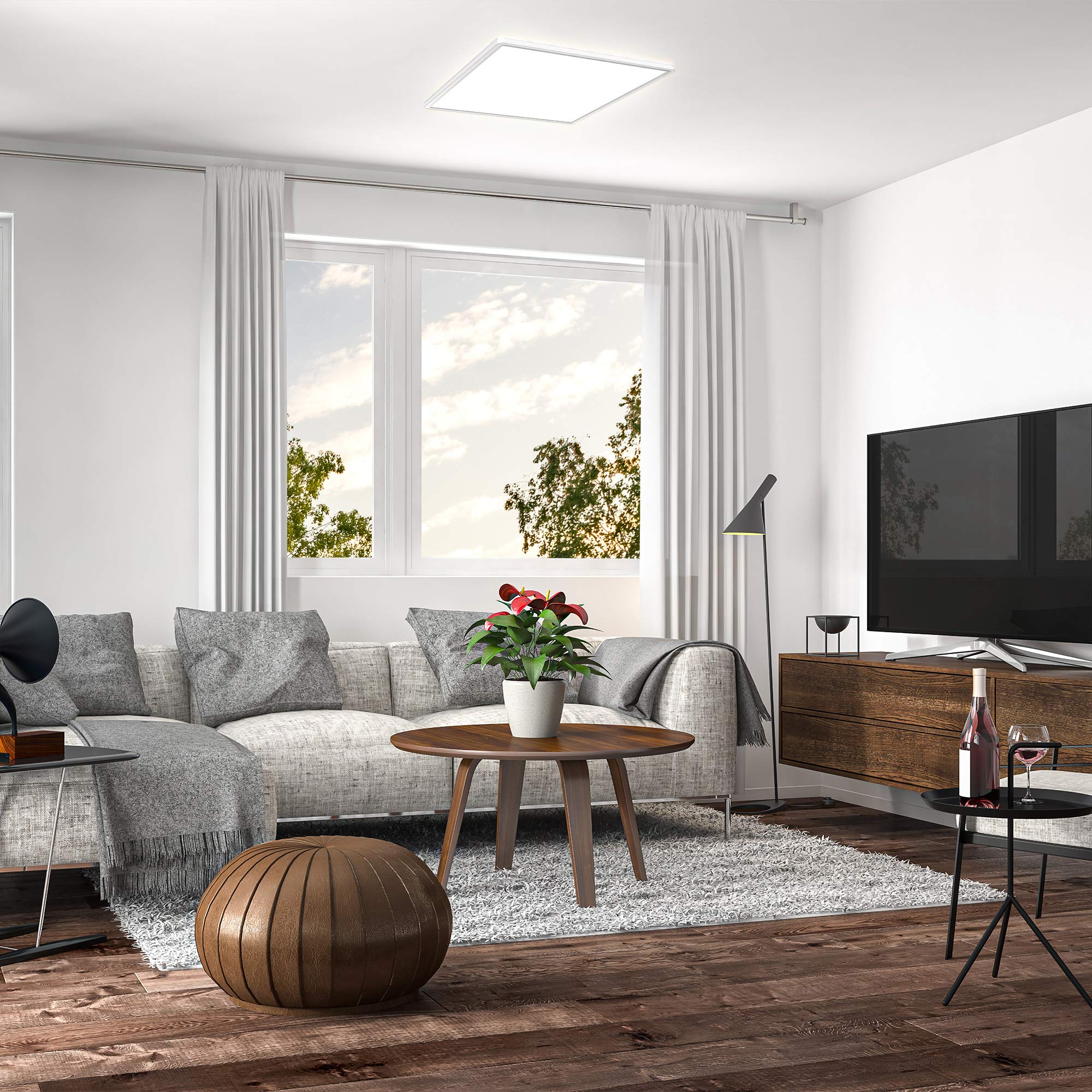 B.K.Licht 22 Watt Panel LED Cuadrado I regulable I ultra plano I luz indirecta I función de memoria I lámpara de techo LED I color de luz blanca neutra I 420x420x29mm I plafon led techo