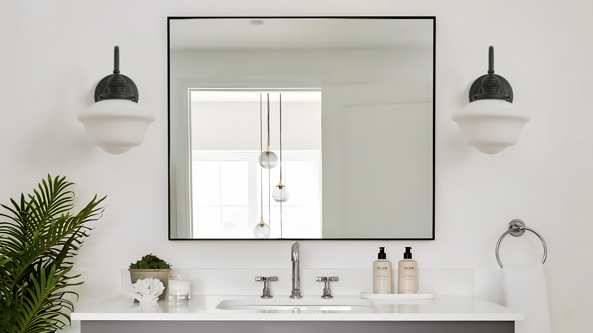 Image of Vintage Wall Sconce Black Milk Glass Bathroom Vanity Light