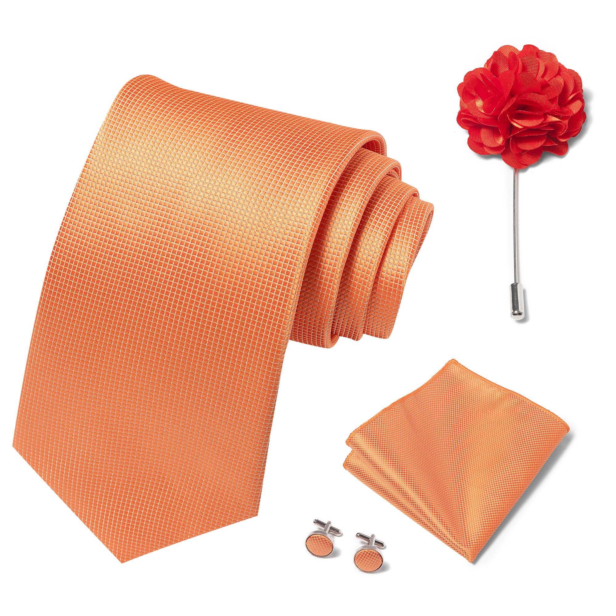 Solid Color Ties Set Men Handkerchief Cufflinks Brooch 3.15 inches Classic Formal Necktie Pocket Square Set