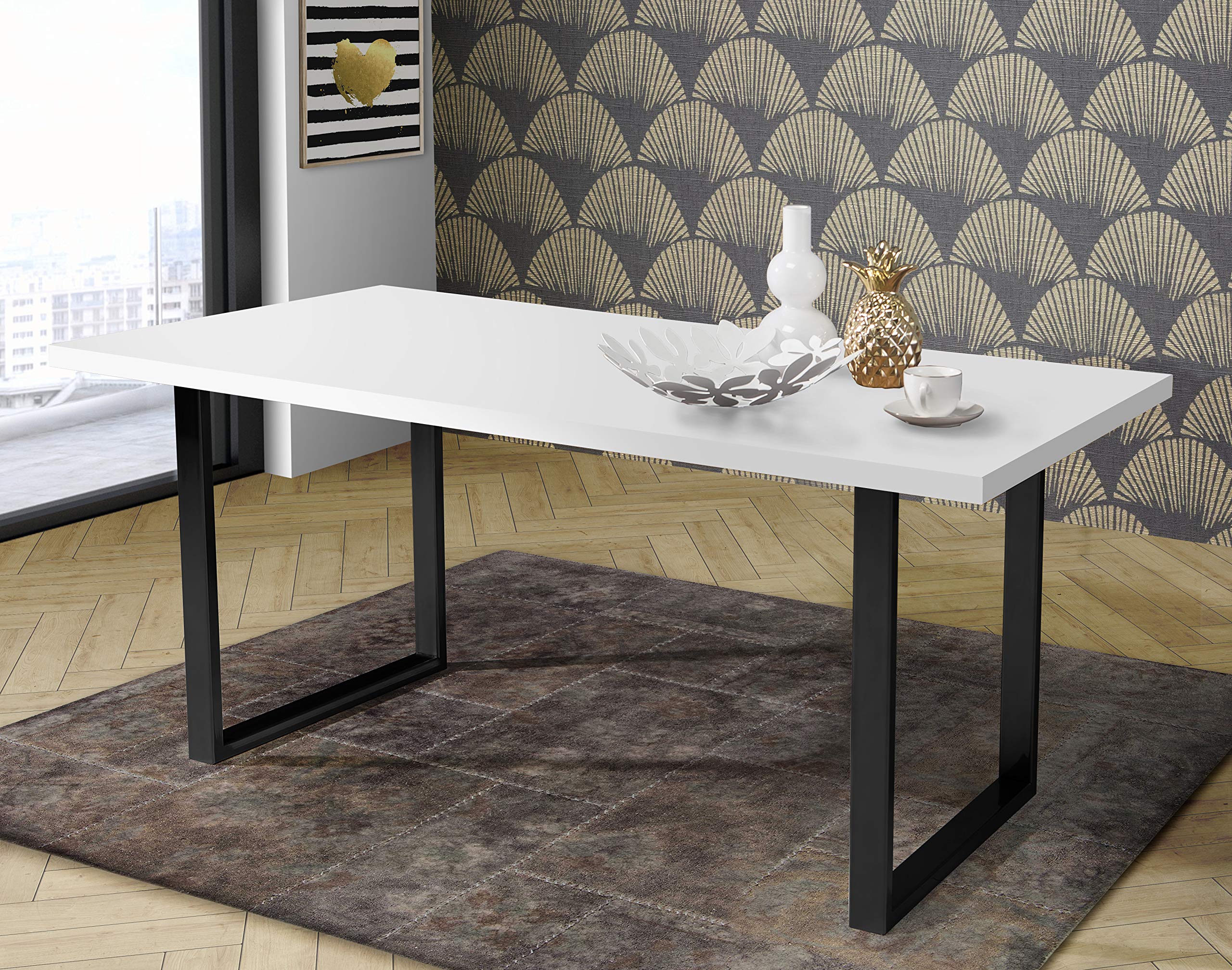 FORTE Tischsystem: Tischplatte aus Holzwerkstoff in Weiß Matt, 180 x 3,8 x 90 cm