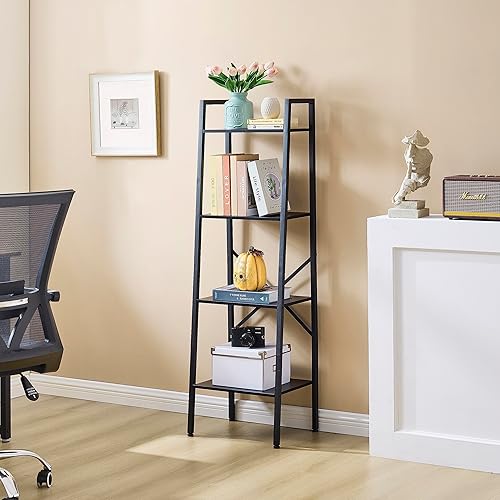 Miniatura 4 de Hoctieon Estantería de escalera industrial de 4 niveles, estante de escalera estrecho, estantería de pie alto, estante de escalera abierto delgado,