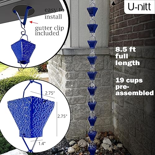 Miniatura 3 de Cadena de lluvia colección de agua para canalones, atrapador de agua de lluvia y desviador, cadenas de 8.5 pies para jardín exterior, copas