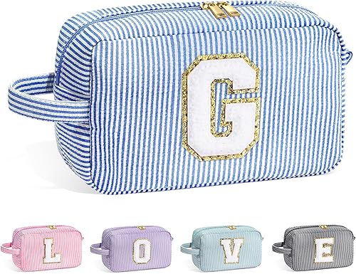 Miniatura 1 de YOOLIFE Bolsa de maquillaje rosa grande y personalizada, bolsa de viaje para cosméticos con iniciales, bolsa de aseo grande, impermeable, monograma,