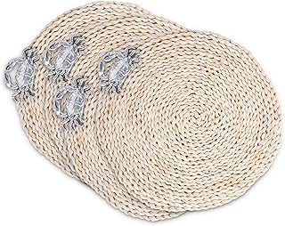 Arthur Court Twisted Seagrass Placemats with Metal Crab Medallion - Set of 4 16 inch Diameter