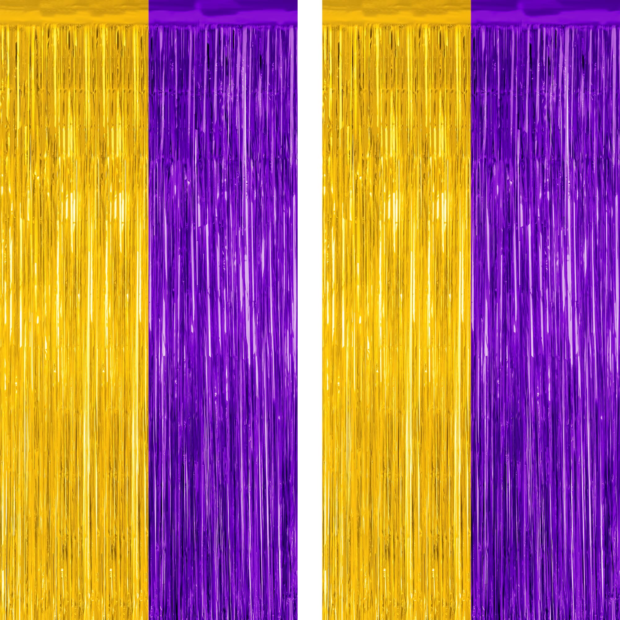 2 Pack Graduation Backdrop, 3.28 FT x 7.05 FT Grad Party Decorations 2025, Purple Gold Backdrop Foil Fringe Curtains, Metallic Purple and Gold