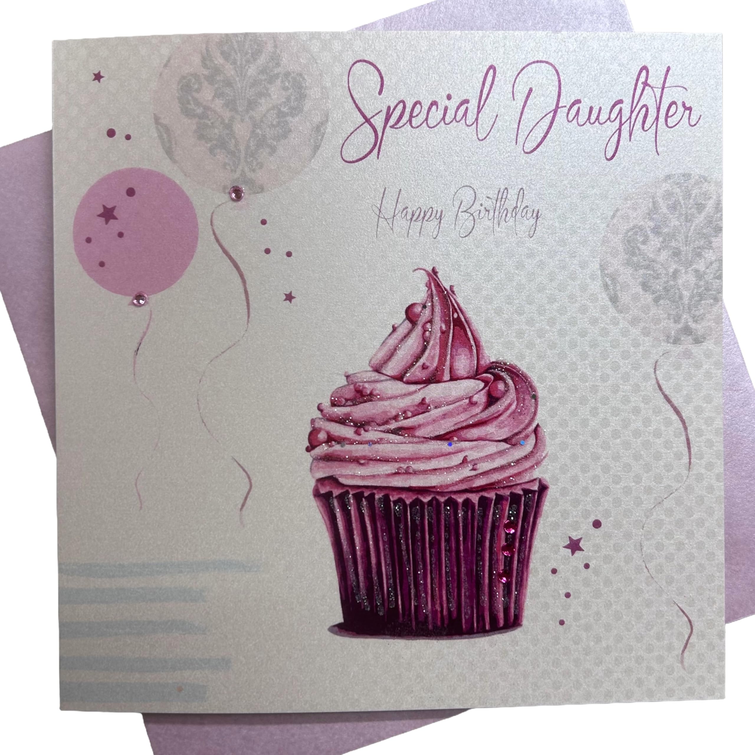 WHITE COTTON CARDS Cupcake Special Daughter Happy Handmade Birthday Card, White, WB188