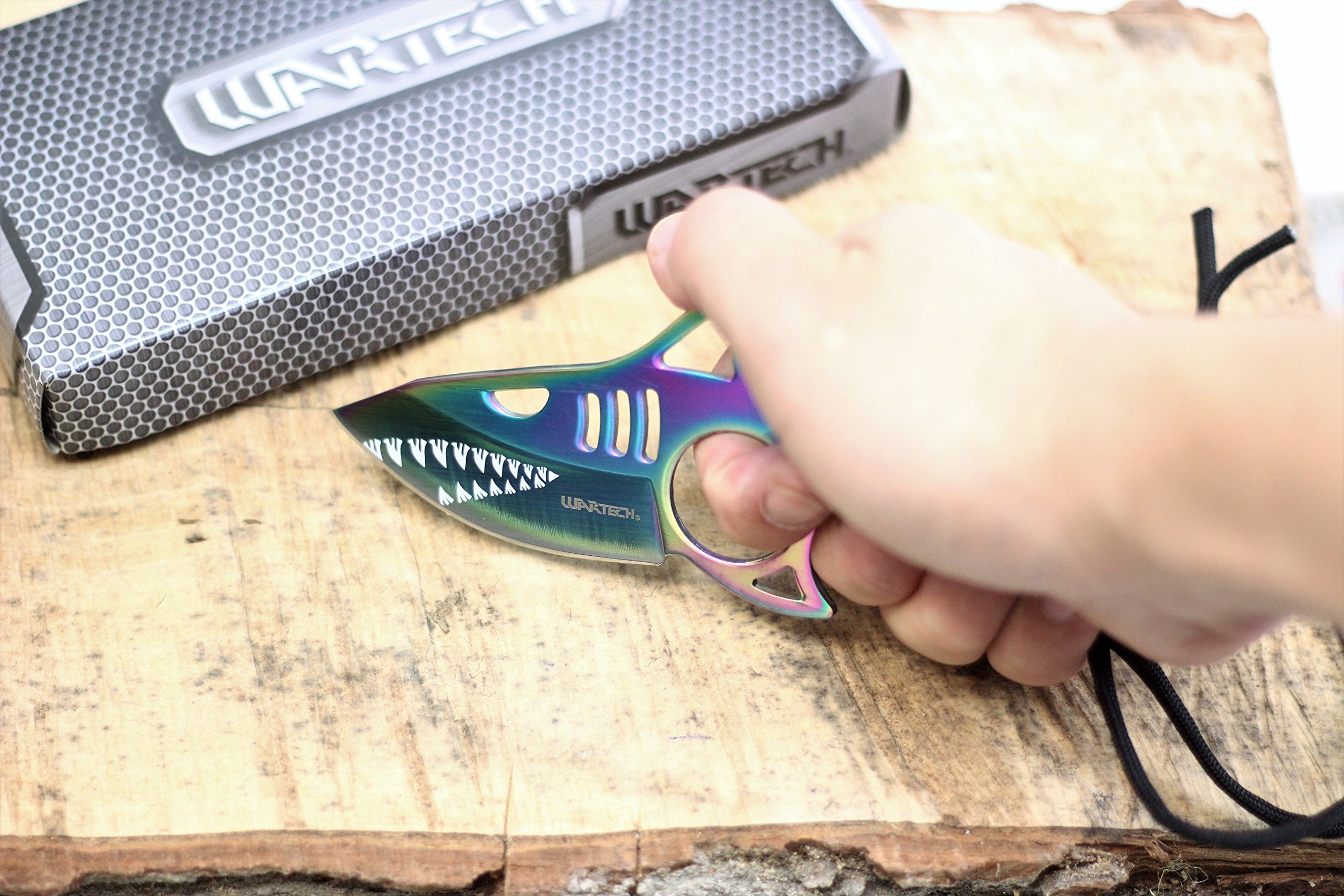 Wartech HWT232 6 Inch Full Tang Shark Fixed Blade Hunting Knife With Nylon Sheath (Rainbow)