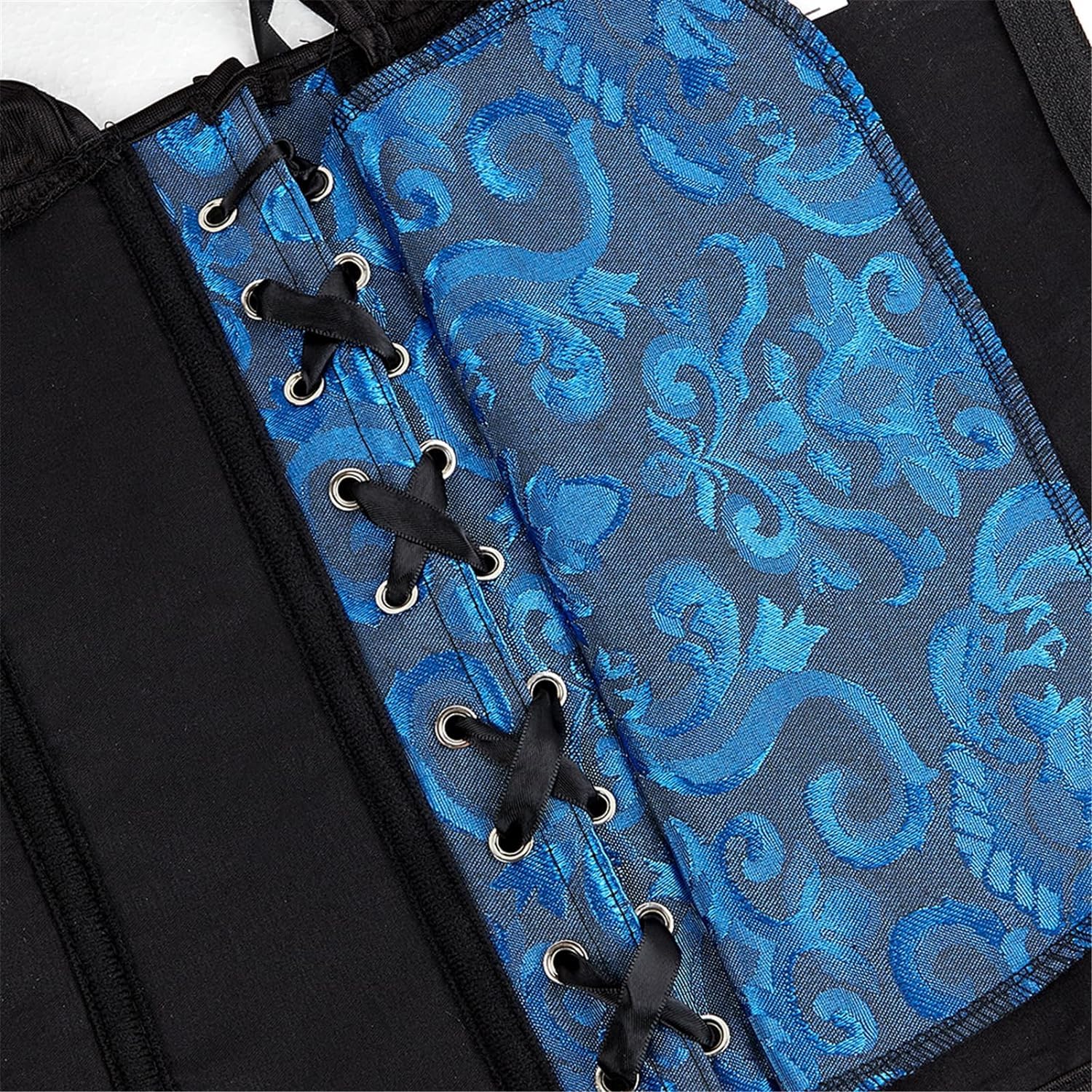 Women's Lace up Gothic Jacquard Shoulder Straps Tank Overbust Shaper Corset Bustiers Top: Medium Deep Blue 3