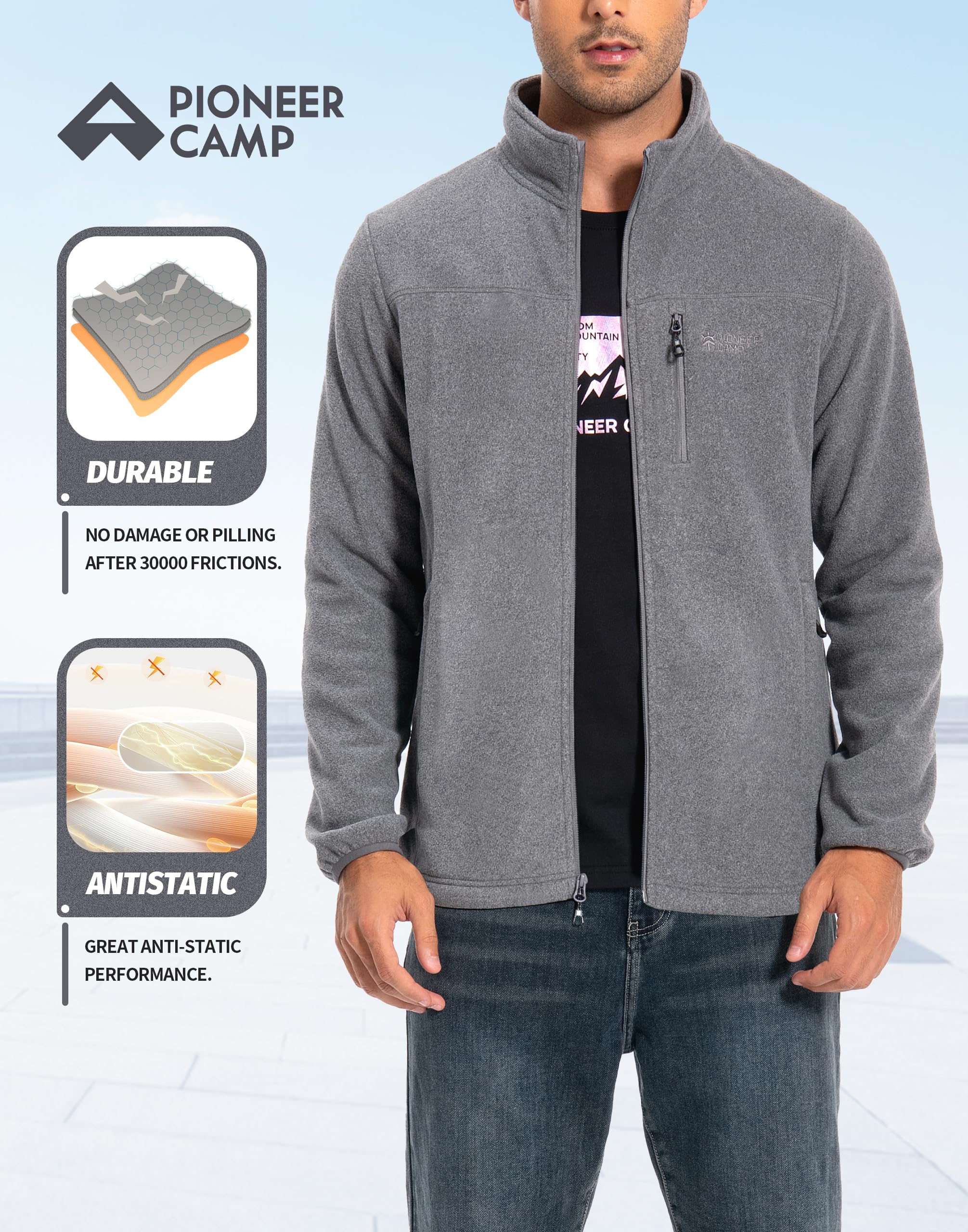 Pioneer Camp Giacca in pile da uomo Full Zip Outdoor Polar, leggera, antivento, con chiusura lampo