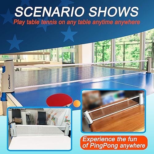 Miniatura 5 de Red de ping pong retráctil para cualquier mesa, redes de tenis de mesa y equipos de postes para reemplazo