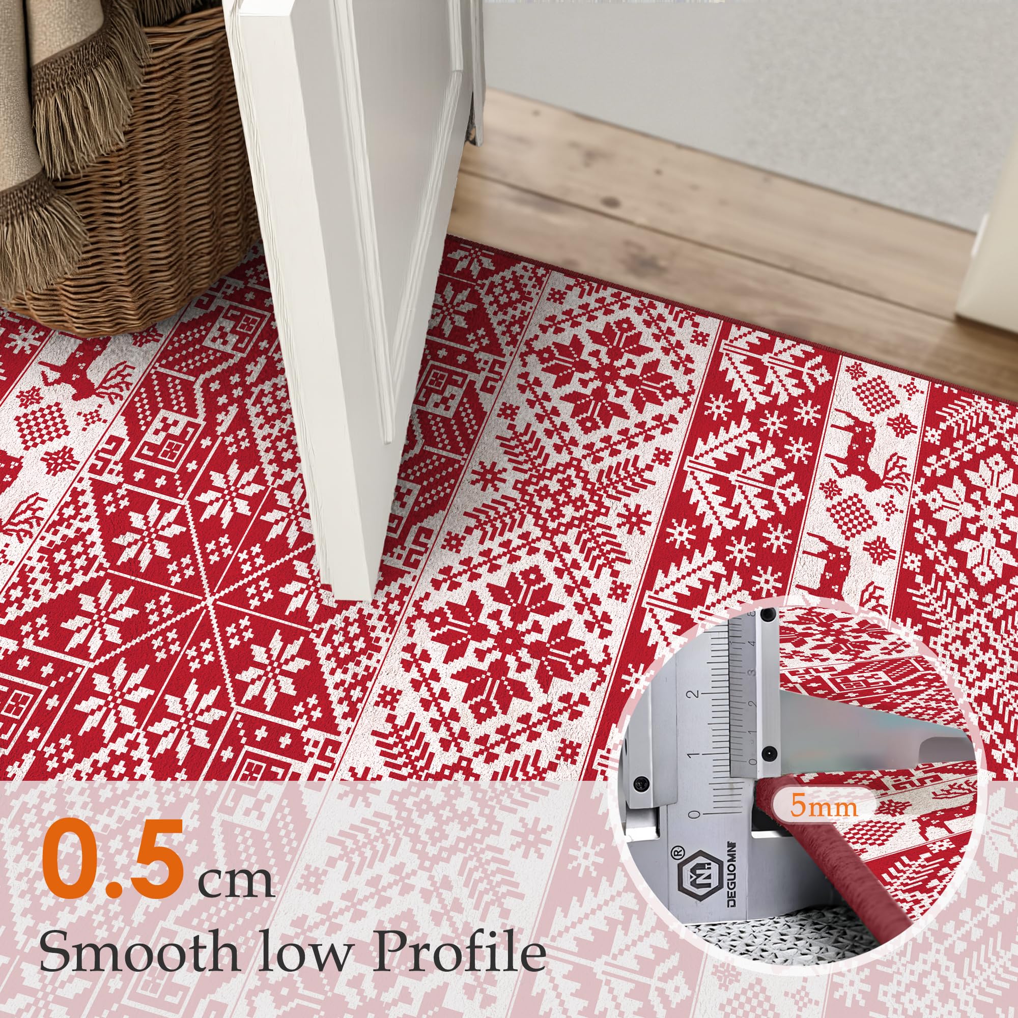 Tapis de couloir de Noël lavable flocon de neige antidérapant 60 x 180 cm rouge PureCozy