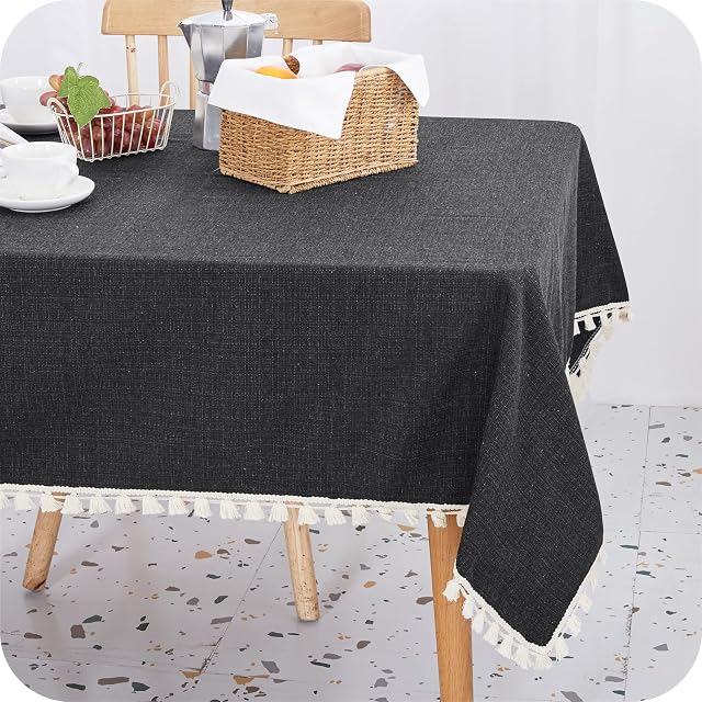 Amazon Brand - Umi Rectangle Table Cloth Faux Linen Rectangle Tablecloth Wipable Decorative Rectangle Table Cover for Party 140x240cm (55x94in) Black