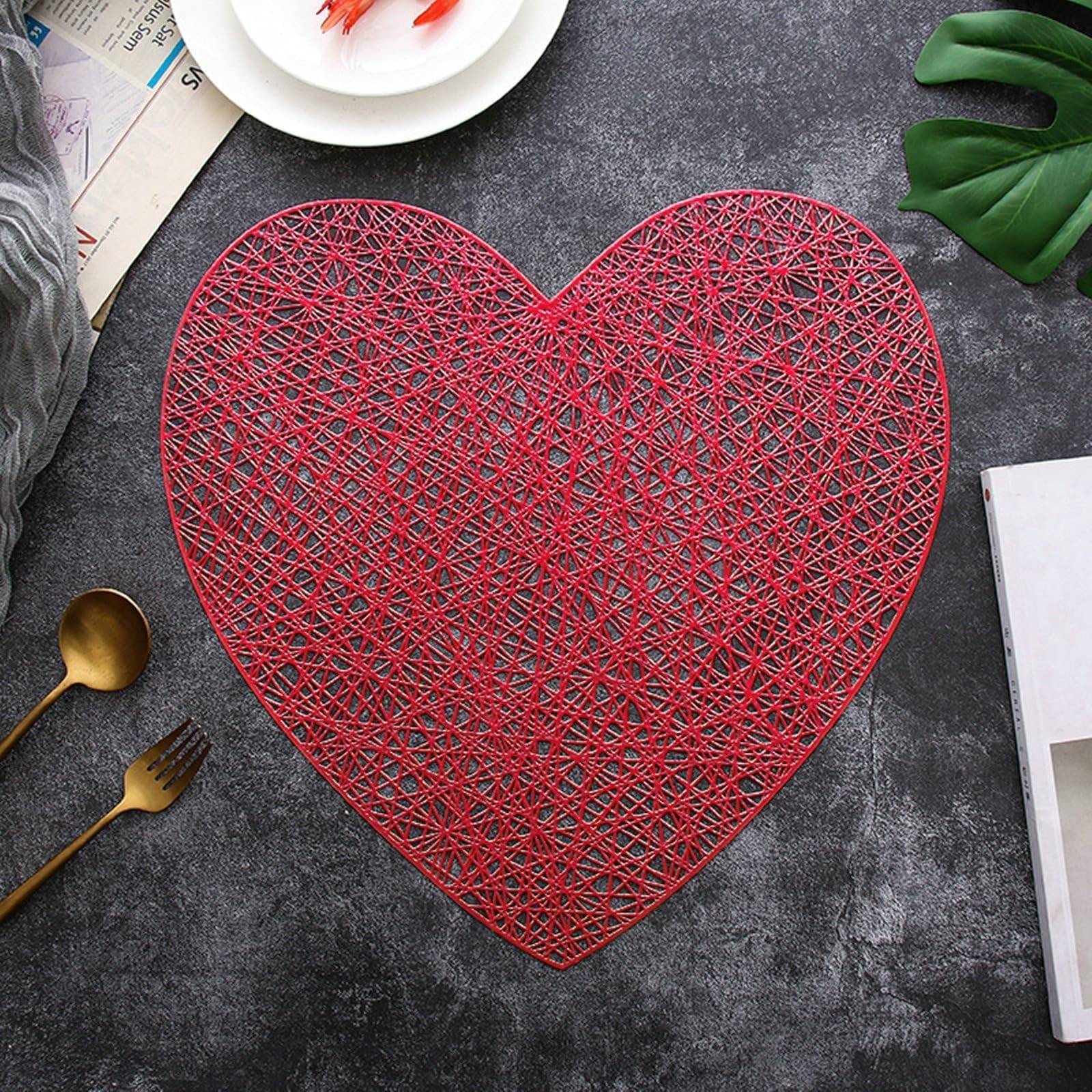 Set de table rouge en forme de cœur 39x38 cm pour cuisine (Lot de 2)