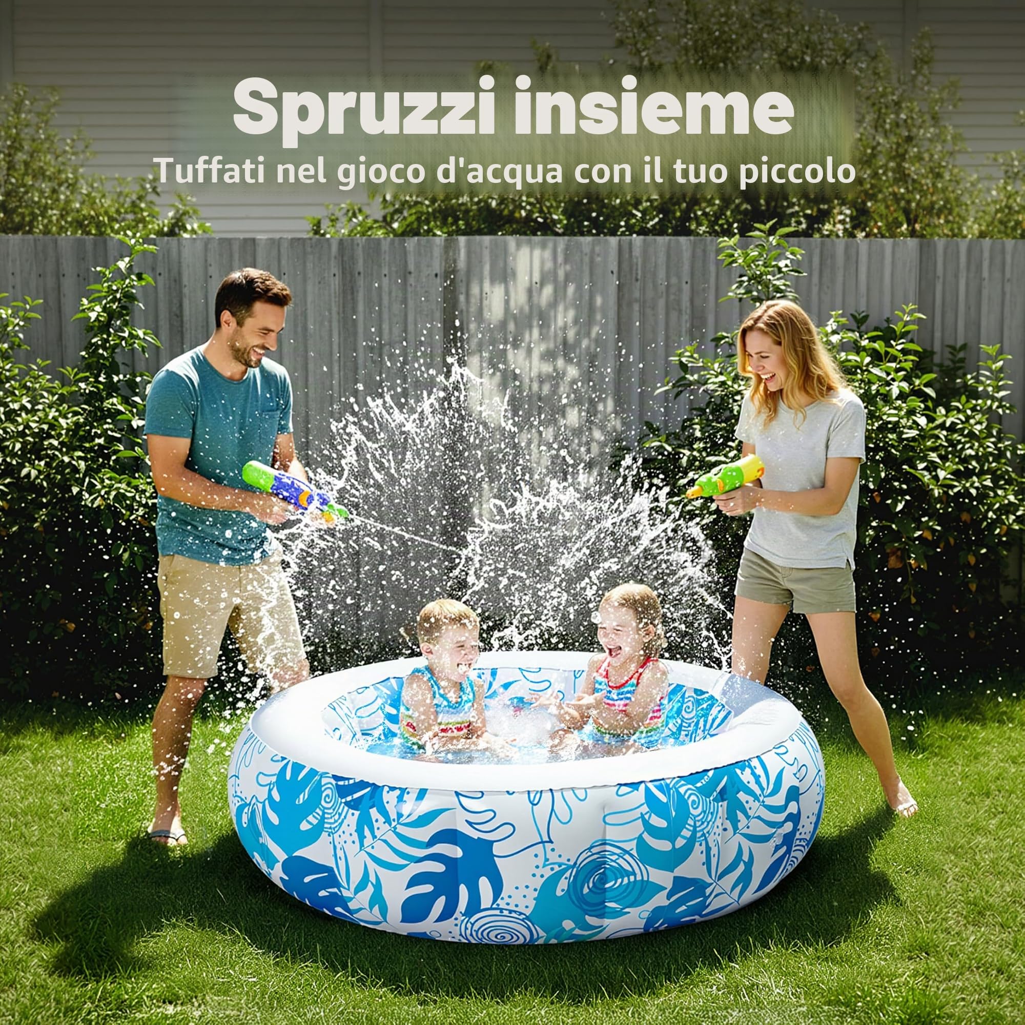 SLOOSH Rotondo Piscina gonfiabile per bambini, 81x81x22 cm, piscina gonfiabile quadrata con palline per feste in piscina, giochi d'acqua portatili per interni ed esterni (blu)