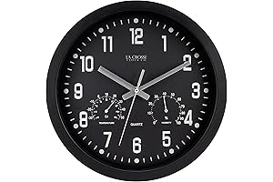12" Analog Black Wall Clock With Temperature & Humidity Monitoring System