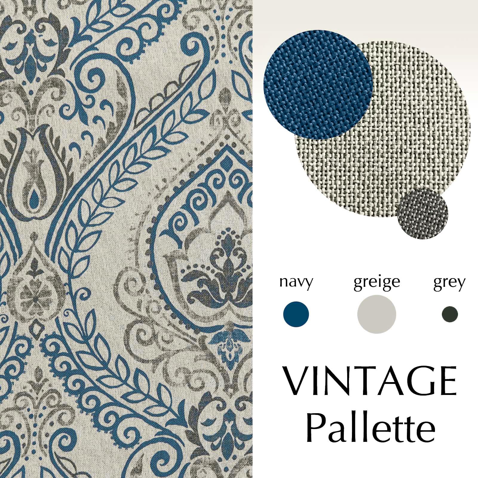 Vangao Lot de 2 Rideaux occultants damassés à imprimé Cachemire Bleu pour Chambre à Coucher et Salon, Rideaux Vintage texturés en Lin, 243,8 cm, Bleu sur Beige