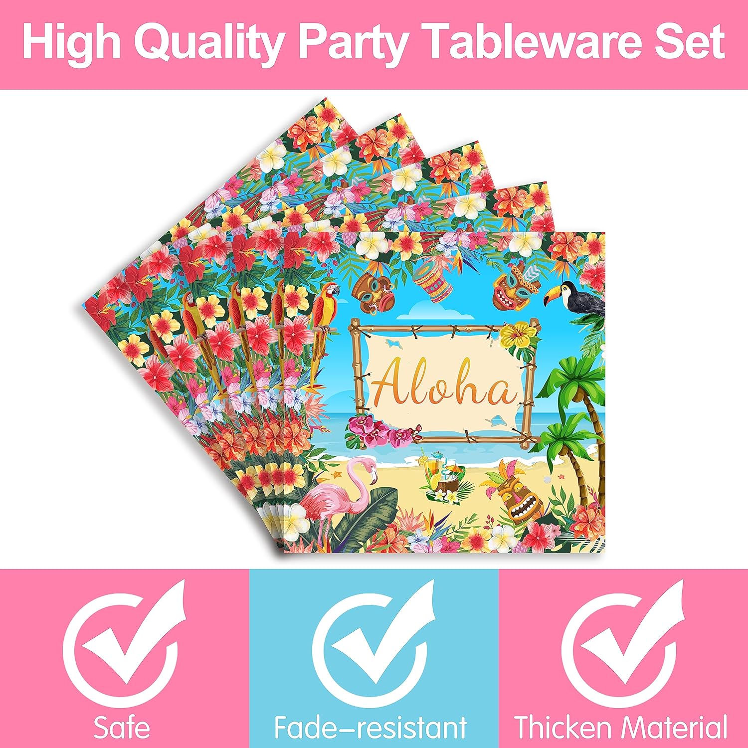 Hawaiian Luau Party Supplies Tableware Set - Tropical Flamingo Decorations Include Plates, Napkins, Cups, Cutlery, for Summer Beach Aloha Theme Party Supplies | Serves 24 - Image 3