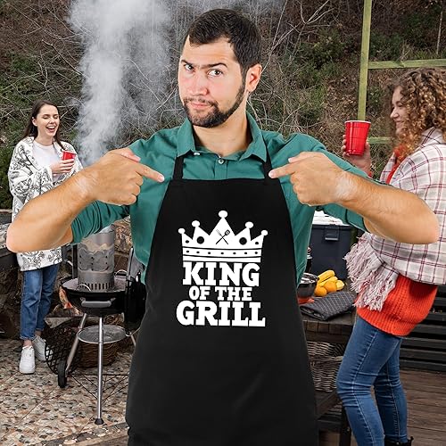 Miniatura 8 de Delantales personalizados para barbacoa para hombres, divertido delantal de cocina para barbacoa en algodón negro, ajustable con 2 bolsillos, tamaño