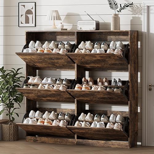 Miniatura 29 de Armario de almacenamiento de zapatos para entrada con 2 cajones abatibles, almacenamiento oculto independiente de madera, organizador de zapatos