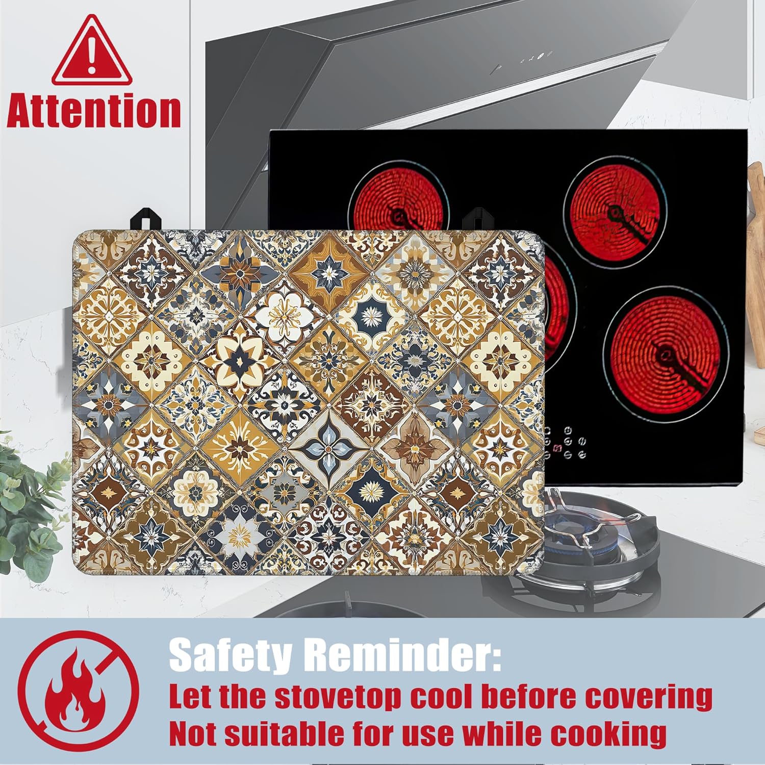 Mexican Tile Stove Top Covers for Electric Stove,Modern Glass Top Stove Cover, Heat Resistant Range Covers for Electric Stove,Washable Countertop Mat, 28 x 20 Inch