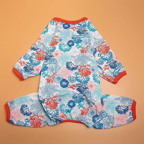 Miniatura 7 de LovinPet Conjunto de pijama, camiseta interior para abrigos de perro, tela suave y ligera, estampado de árboles de coral y conchas, camisa