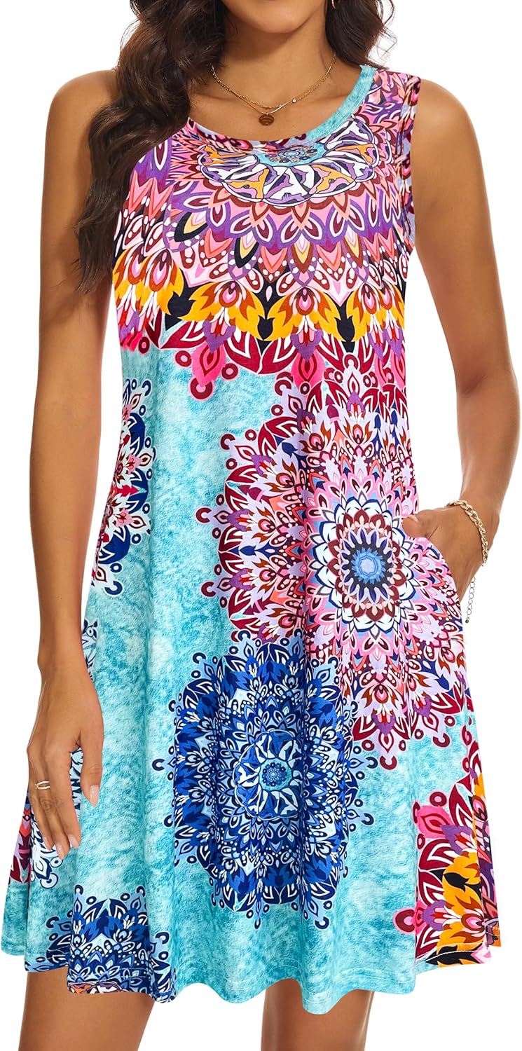moskill Summer Dresses for Women 2026 Casual Sundresses Beach Cover Ups Sleeveless Tshirt Swing Dress with Pockets