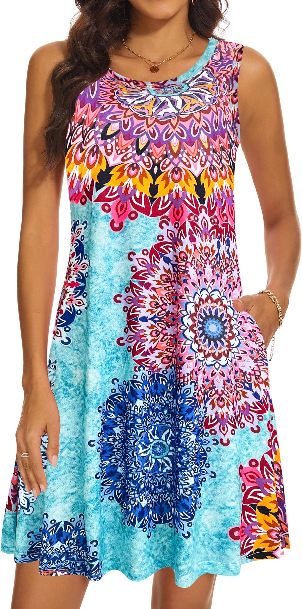 Summer Dresses for Women 2026 Casual Sundresses Beach Cover Ups Sleeveless Tshirt Swing Dress with Pockets