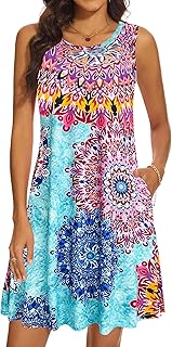 Summer Dresses for Women 2025 Casual Sundresses Beach Cover Ups Sleeveless Tshirt Swing Dress with Pockets