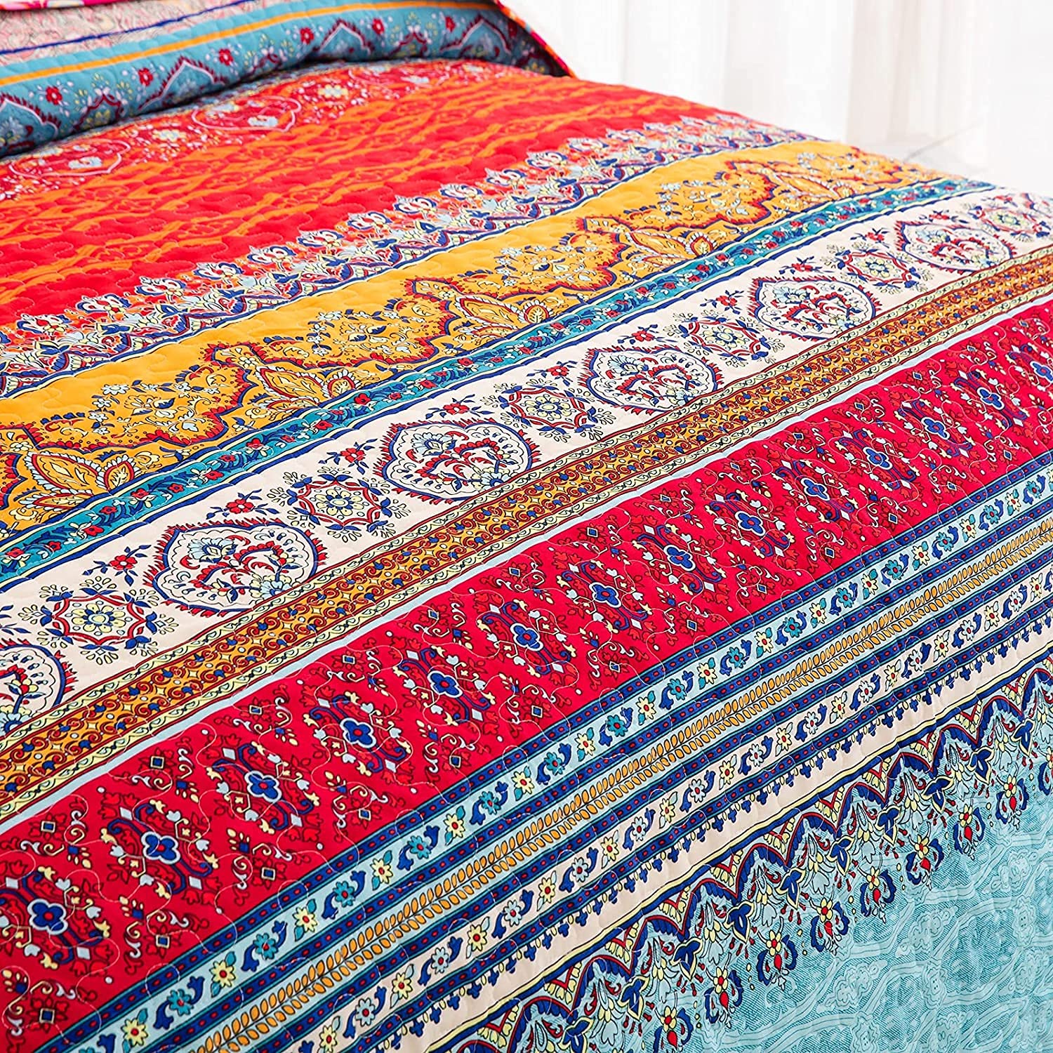 WONGS BEDDING Colcha de 200 x 220 cm, manta bohemia de 3 piezas, edredón acolchado de microfibra con 2 fundas de almohada de 50 x 75 cm para dormitorio como manta de sofá (bohemio)