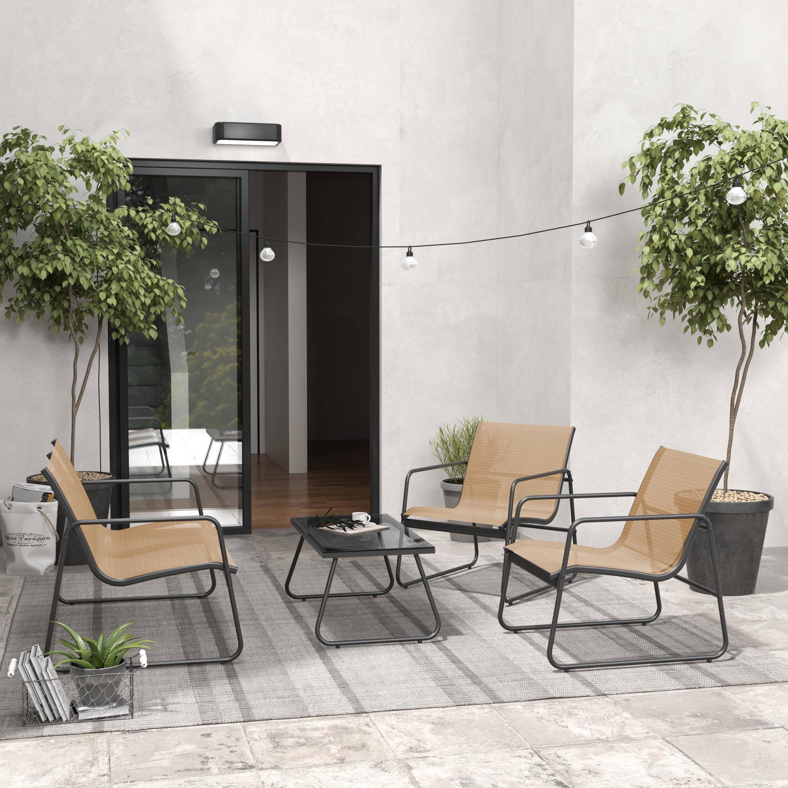 Grand patio Conjunto Muebles de Jardín, Textileno, Set de Comedor de Jardín Sillas de Mesa para Balcón, Jardín, Exterior (Marrón)