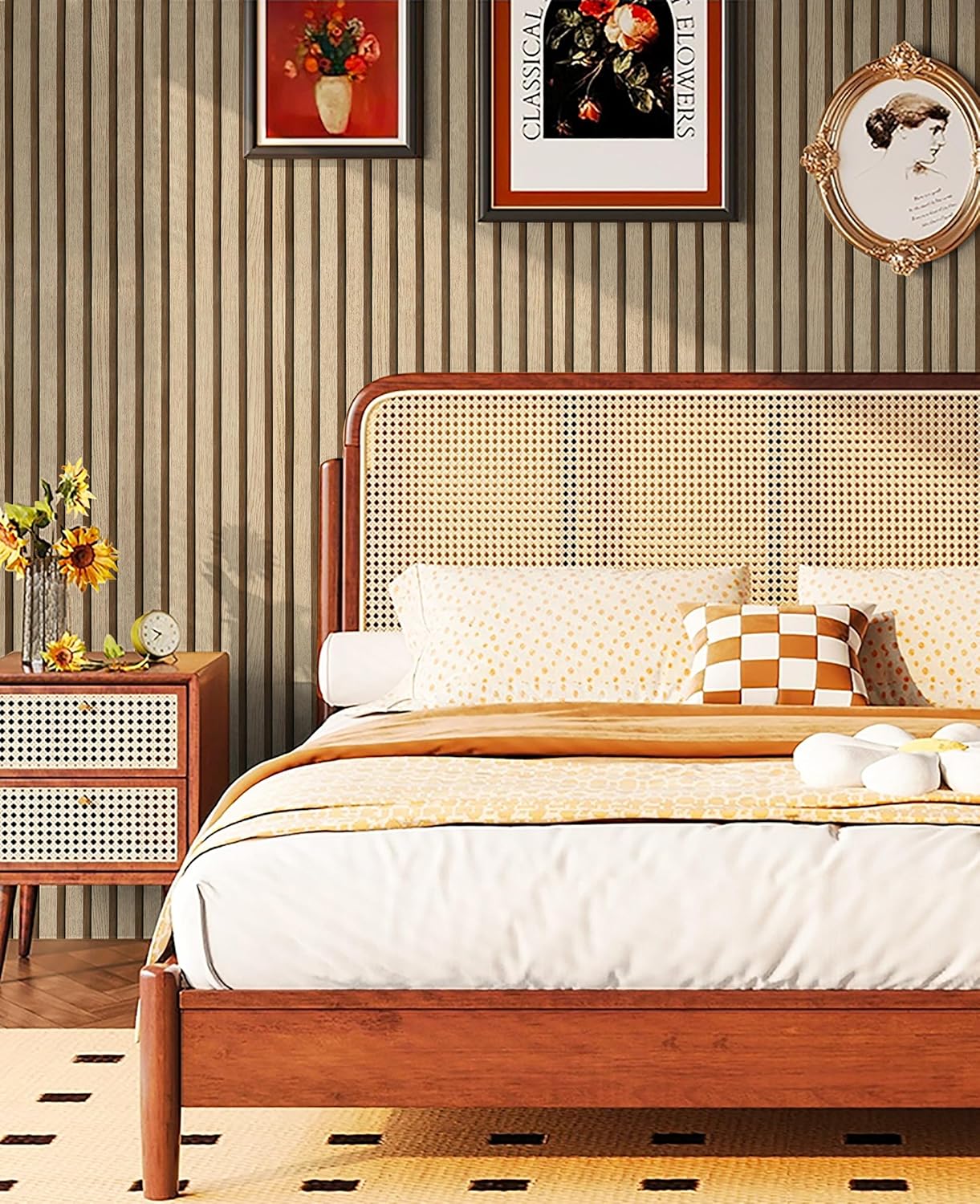 Hopepak 17.3''x197'' Wood Slat Wallpaper Modern Peel and Stick Wallpaper for Bedroom Brown Self Adhesive Removable Wall Paper Faux Wood Grating Stripe Vinyl for Living Room