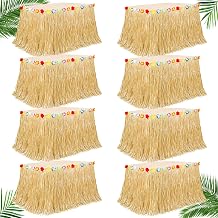 8PCS Hawaiian Table Skirt, Gold Luau Themed Grass Table Skirt Party Supplies, Indoor Outdoor 108 X 29.5" Flower Tropical Hula Dance Parties Supplies Bulk, Table Skirt for Summer Beach Themed Party