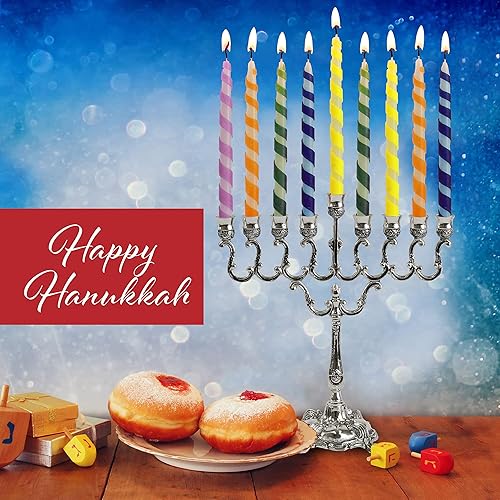 Miniatura 4 de Velas de Janucá sin goteo tamaño estándar  Velas de Hanukkah multicolor en espiral que se adaptan a la mayoría de menorás  Cera de calidad premium