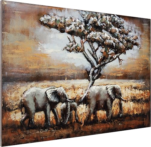 Miniatura 3 de Empire Art Direct Arte de pared de metal de elefantes, escultura de pared de hierro mezclado pintado a mano, decoración de pared 3D, listo para