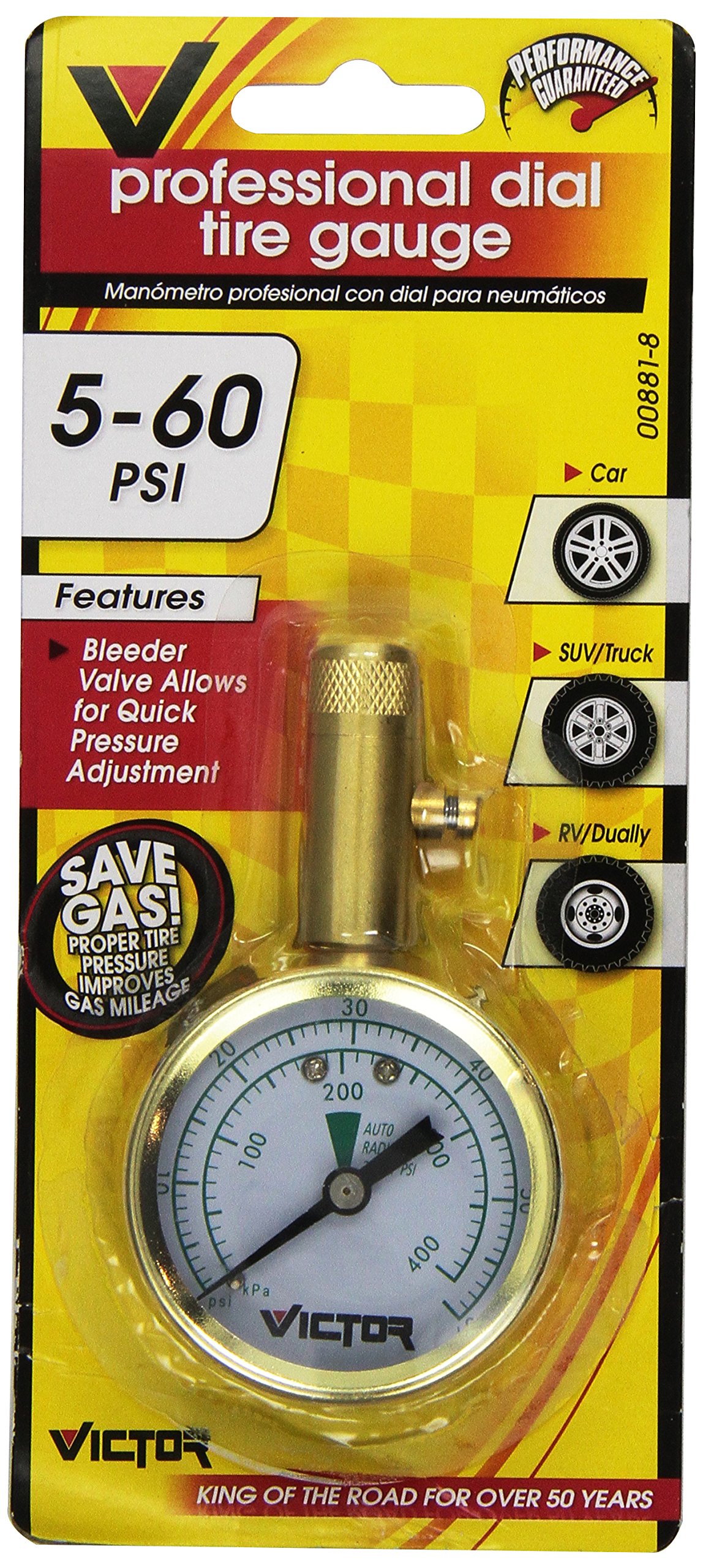 Victor 22-5-00881-8 Professional Dial with Bleeder Valve Tire Gauge, Multi, One Size
