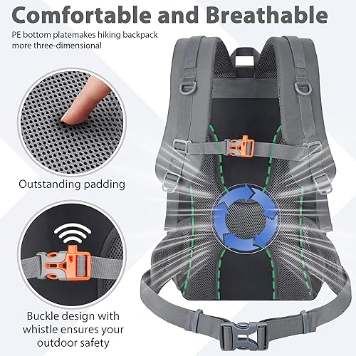 Miniatura 4 de Mochila de senderismo de 30 L, ligera, mochila de viaje pequeña para hombres y mujeres, para acampar al aire libre, mochilero, verde militar