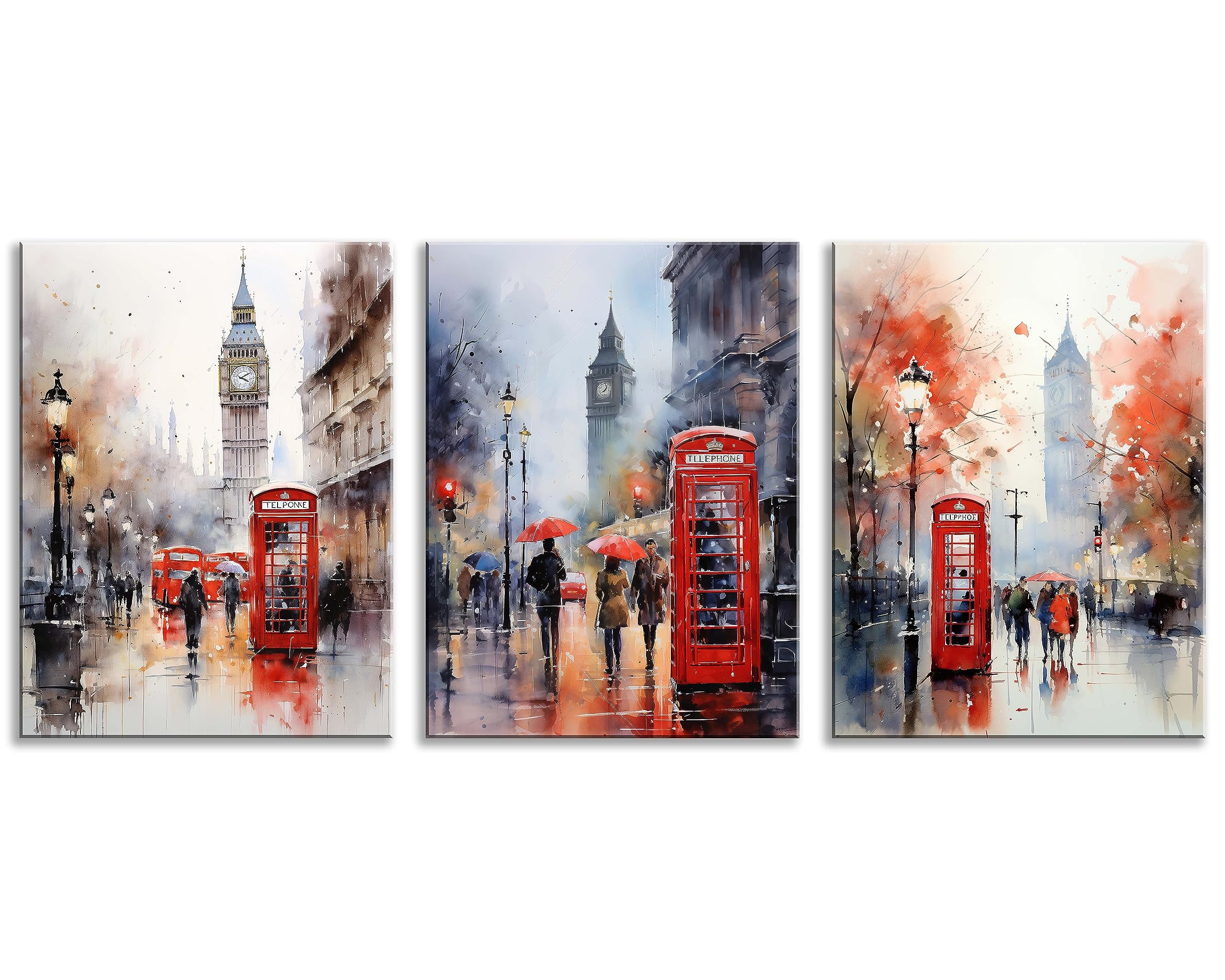 NAN Wind Vintage Poster Red Telephone Booth and Big Ben in London Street Wall Art Romantic City Landscape Paintings Pictures Print On Canvas City The Picture for Home Modern Decoration