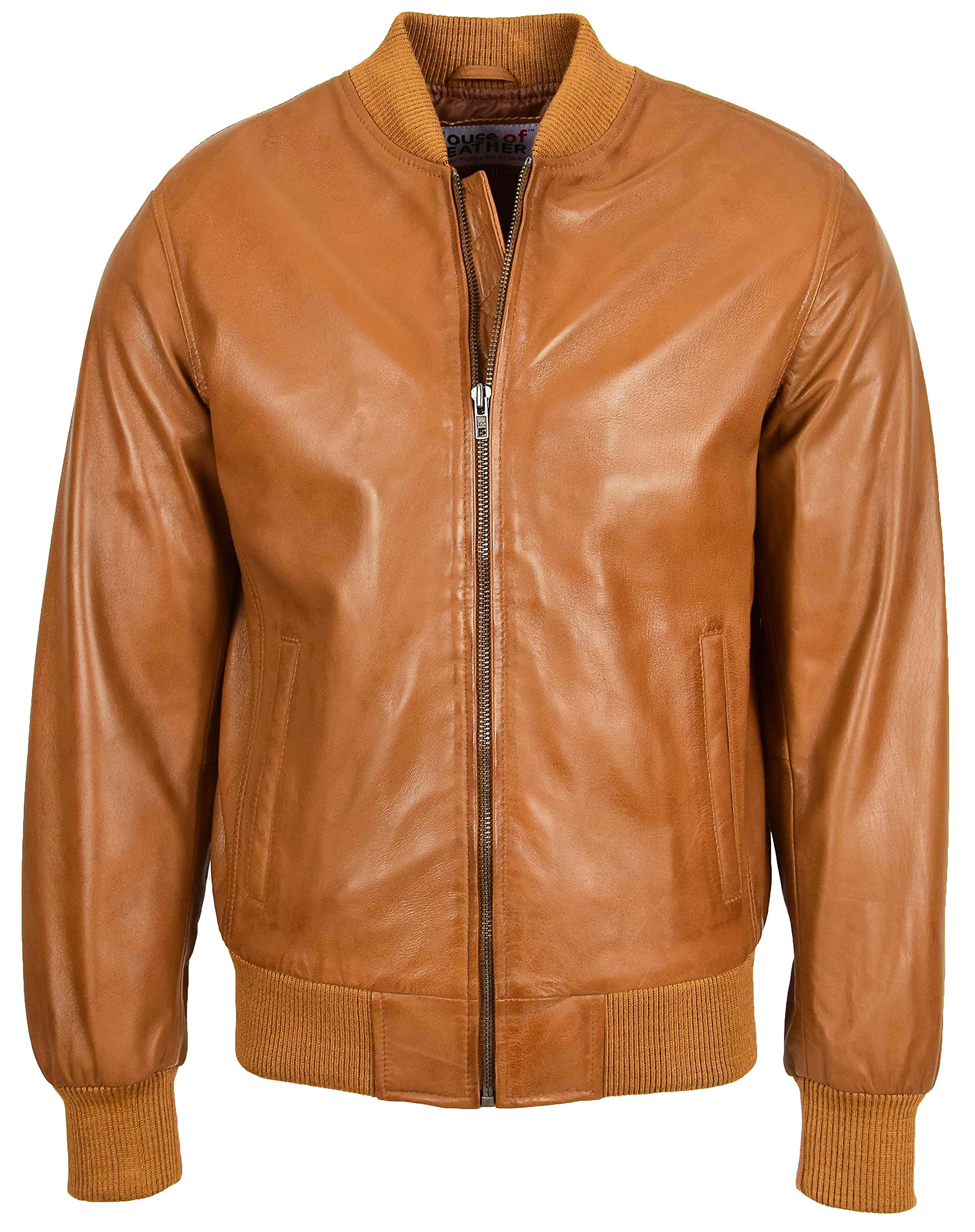 Mens Real Leather Bomber Jacket MA-1 Varsity Style Ryan (UK, Alpha, 3XL, Regular, Regular, Tan)