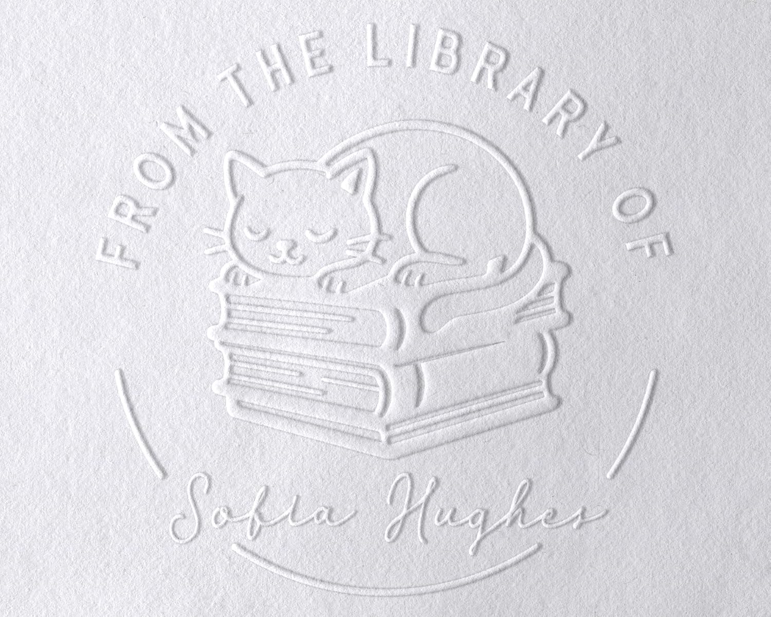 STAMPI Cat Book Embosser Personalized, Metal 1.6" Library Seal for Book Lovers Gift