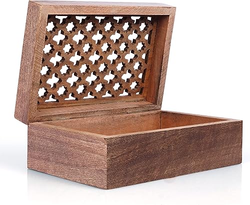 Miniatura 9 de Mela Artisans Caja de recuerdos mediana con tapa de enrejado con bisagras  Paloma envejecida  Caja decorativa de madera  Caja de recuerdos  Caja de