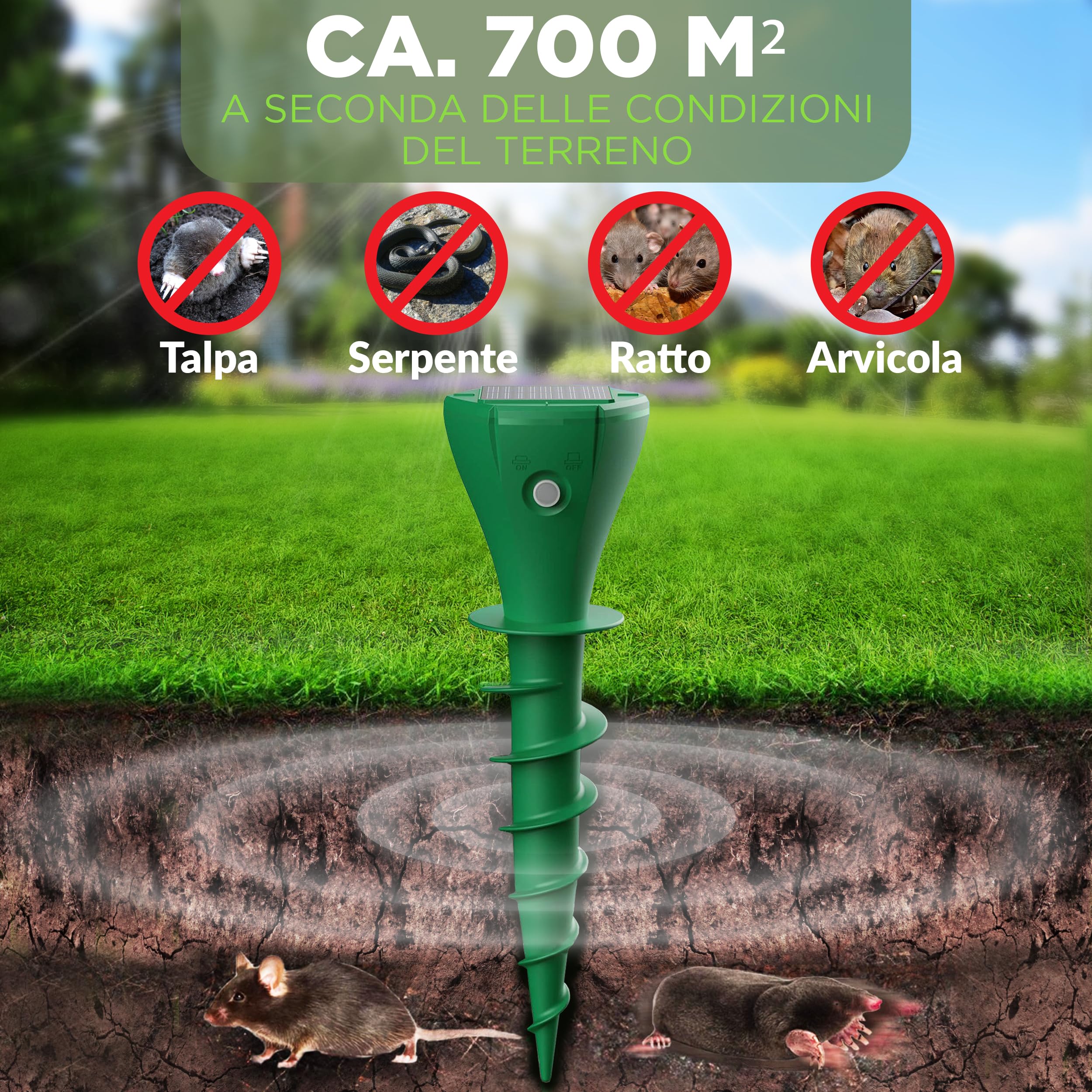 ISOTRONIC Repellente Solare per Talpe, Arvicole e Serpenti – Repellente per Talpe con picchetto da Giardino – Repellente per Talpe con Raggio d'azione effettivo di 700 m² (2 Pezzi)