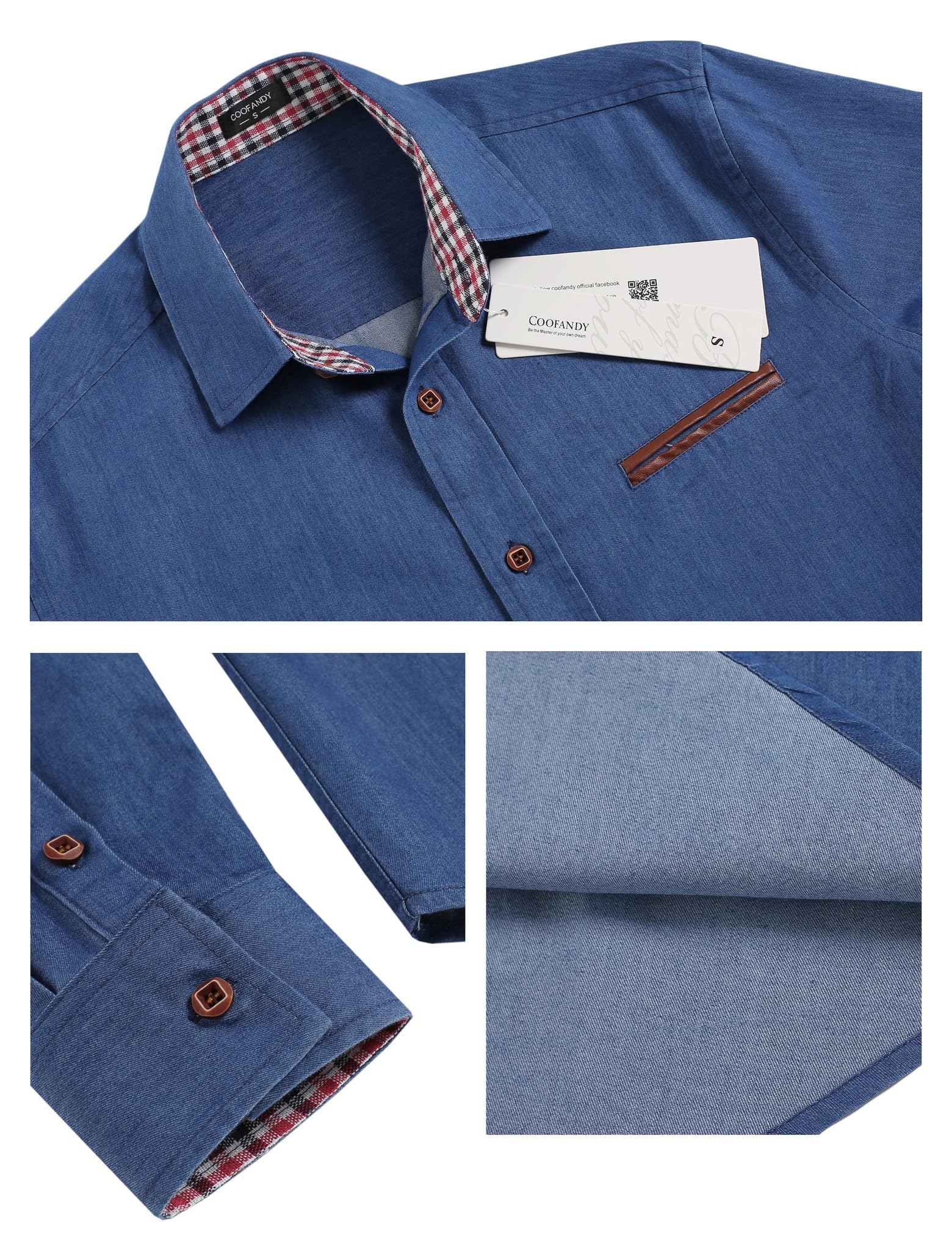 COOFANDY Camisa vaquera de manga larga para hombre, camisa vaquera rockabilly para hombre, camisa informal de algodón, camisa de manga larga, estilo vaquero, botones hacia abajo, camisas B-SkyBlue XL
