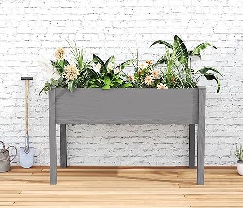 Miniatura 25 de Cama de jardín elevada con patas, 40 x 20 x 31 pulgadas, maceta elevada de madera maciza para patio al aire libre