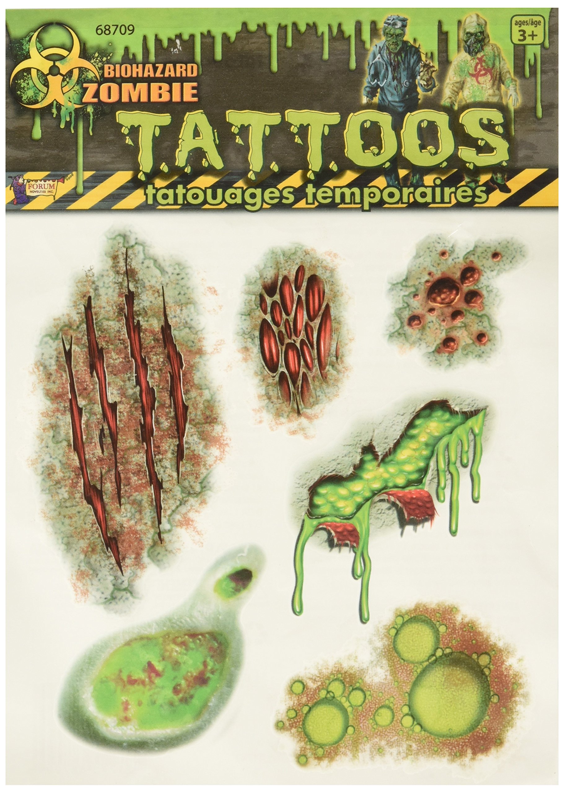 Forum Novelties Gory Biohazard Zombie Costume Temporary Tattoo Mutant Body Parts Set