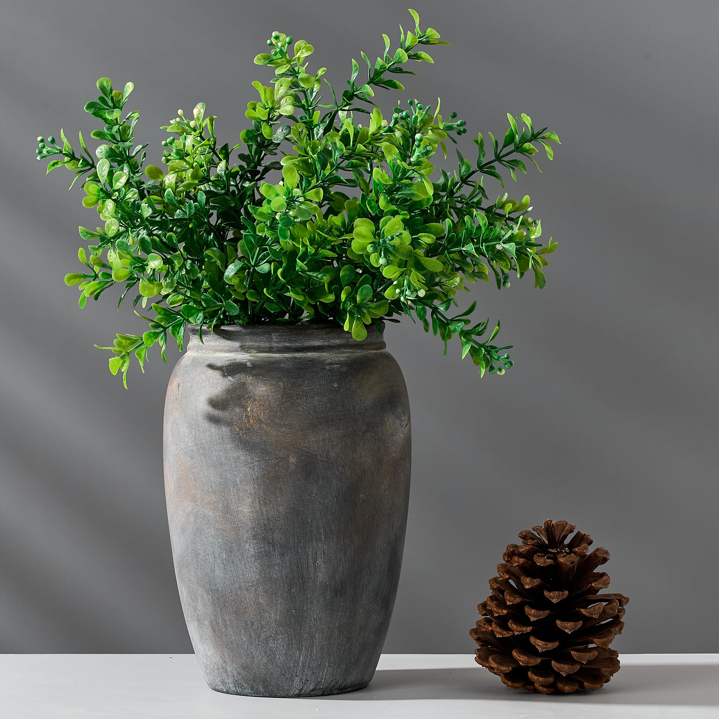 PORCER 8.2 Inch Ceramic Terracotta Rustic Vase Home Decor Farmhouse Decorative Vase for Living Room Entryway Floor Holiday Wedding-Black Bronze