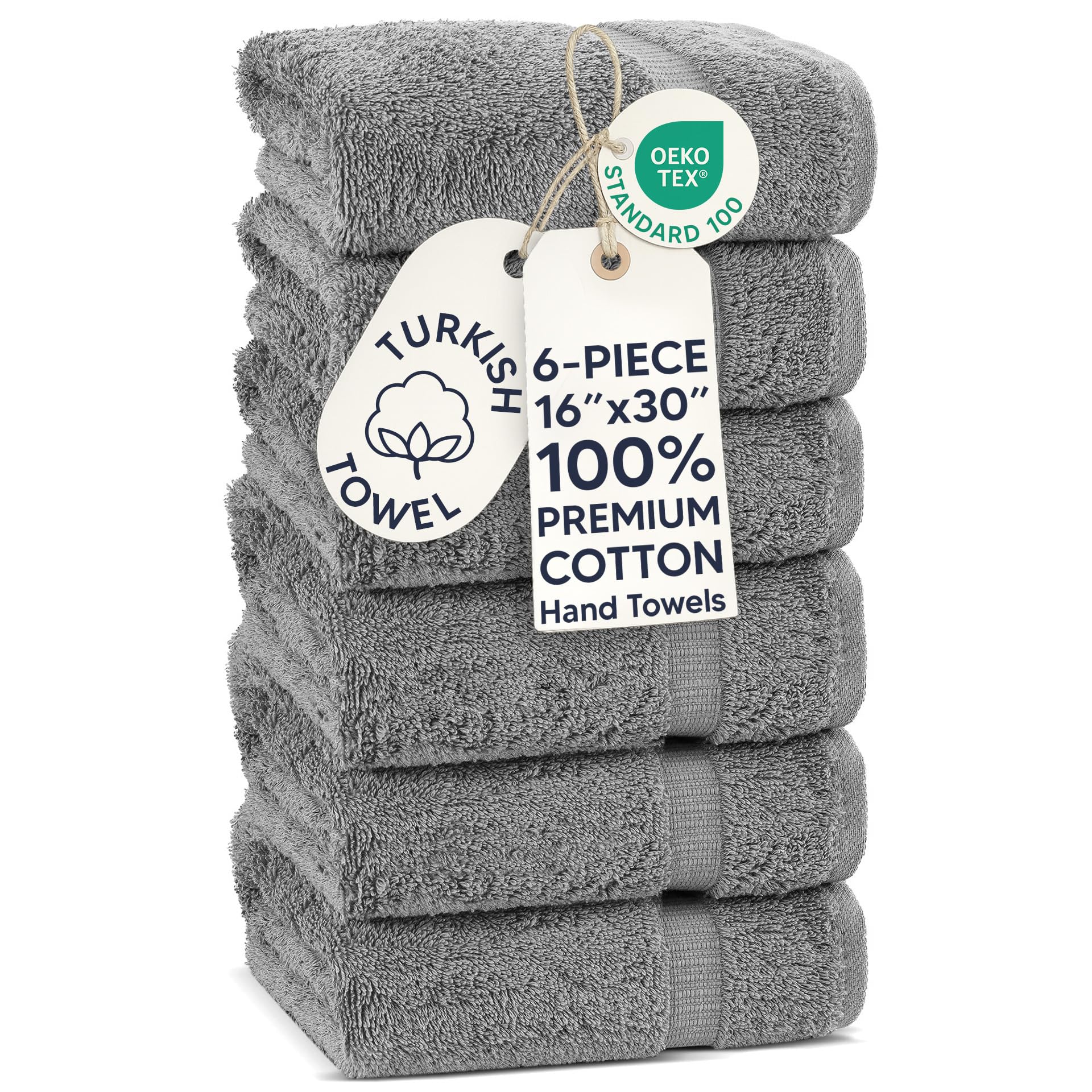 Chakir Turkish Linens Toallas turcas 100% algodón de Calidad de Hotel y SPA, Suaves y absorbentes (6 Toallas de Mano, Gris)