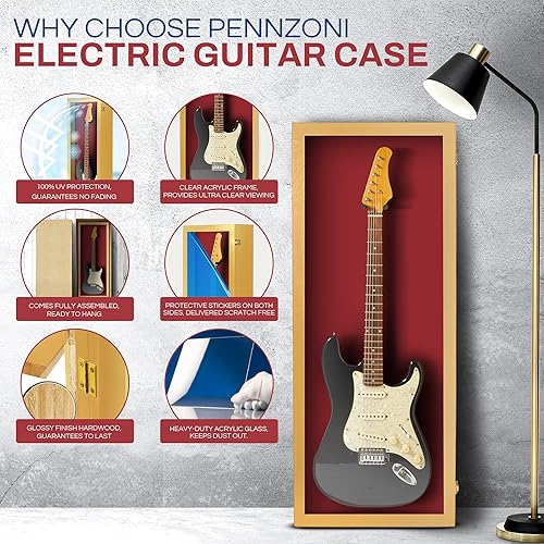 Miniatura 21 de PENNZONI Vitrina para guitarra eléctrica, estuche acrílico para guitarra eléctrica, soporte de pared, estuche de pared para guitarra hecha de marco
