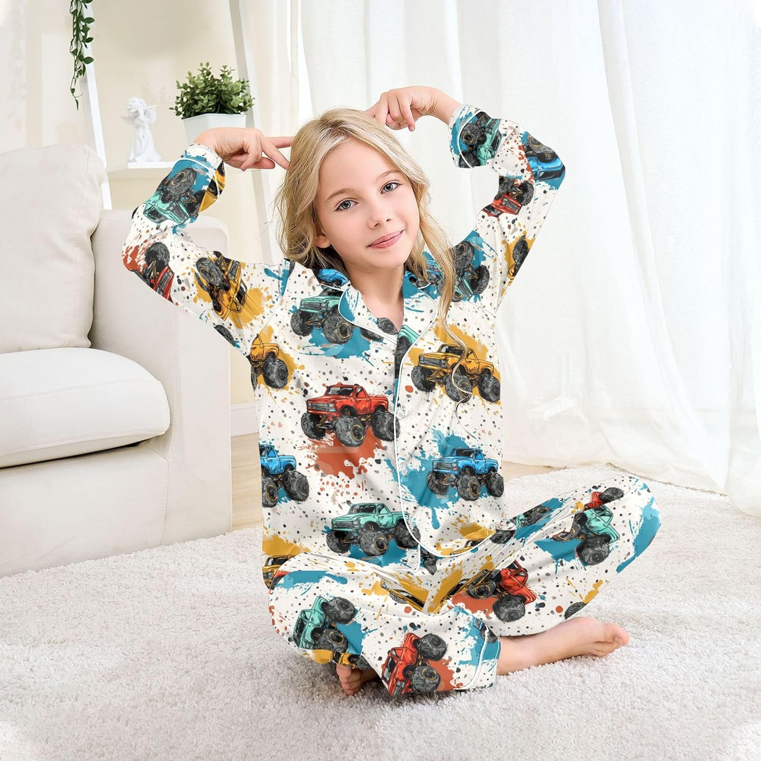 Silk Pajama Sets Long Sleeve Pajamas Soft Sleepwear 2 Piece Pjs Set